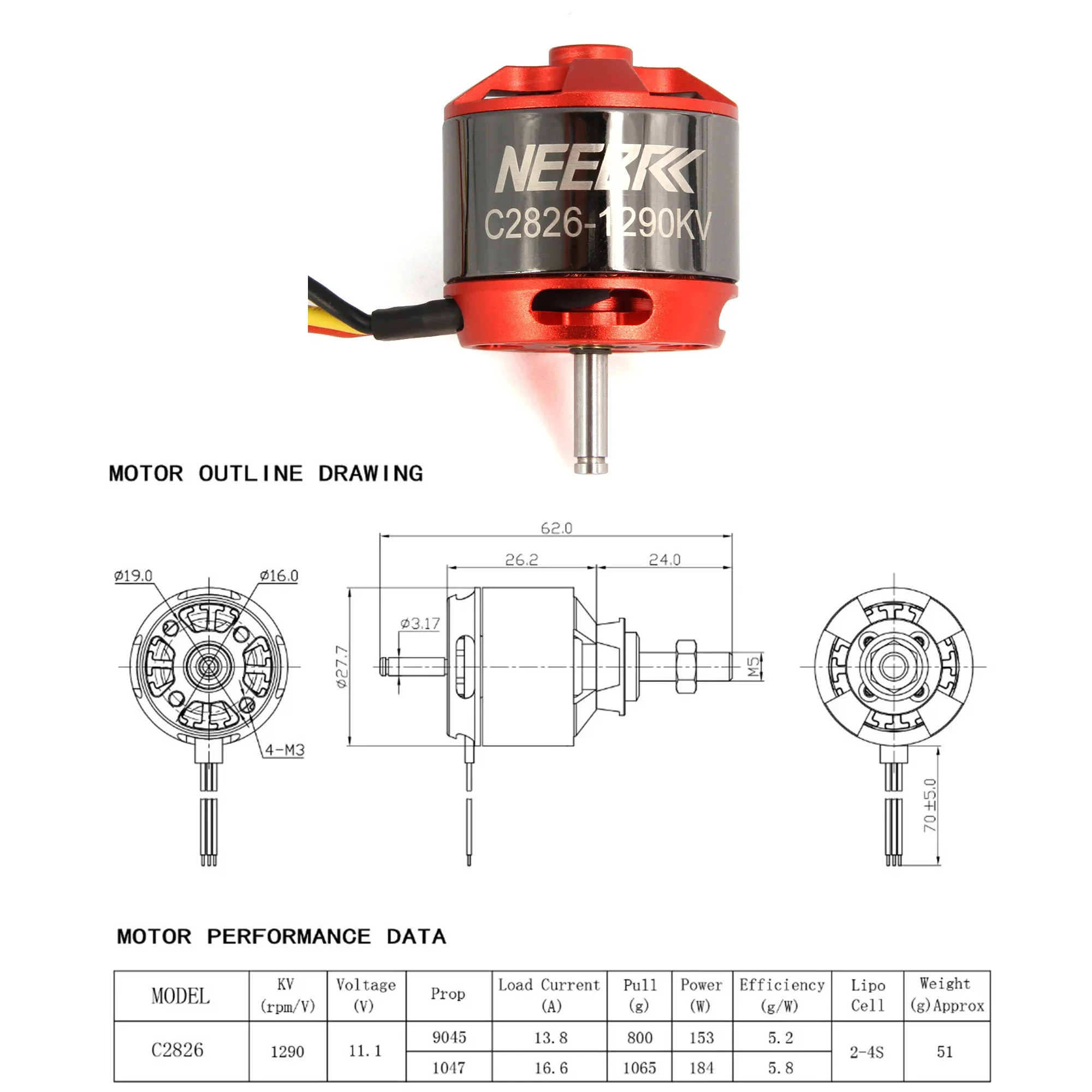 NEEBRC 2826 1290KV 2-4S Outrun - Rc Plane Hobby Zone recension och pris